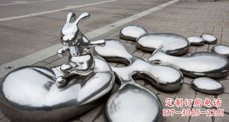 安阳不锈钢抽象兔子和水滴广场雕塑