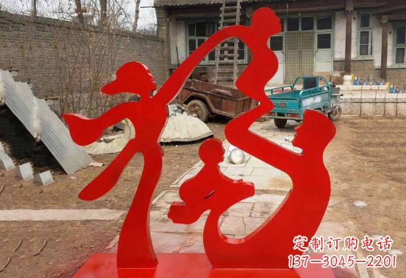 安阳不锈钢抽象一家四口福字雕塑