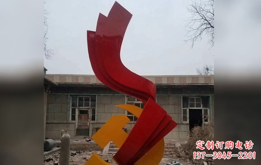 安阳不锈钢党徽红绸雕塑