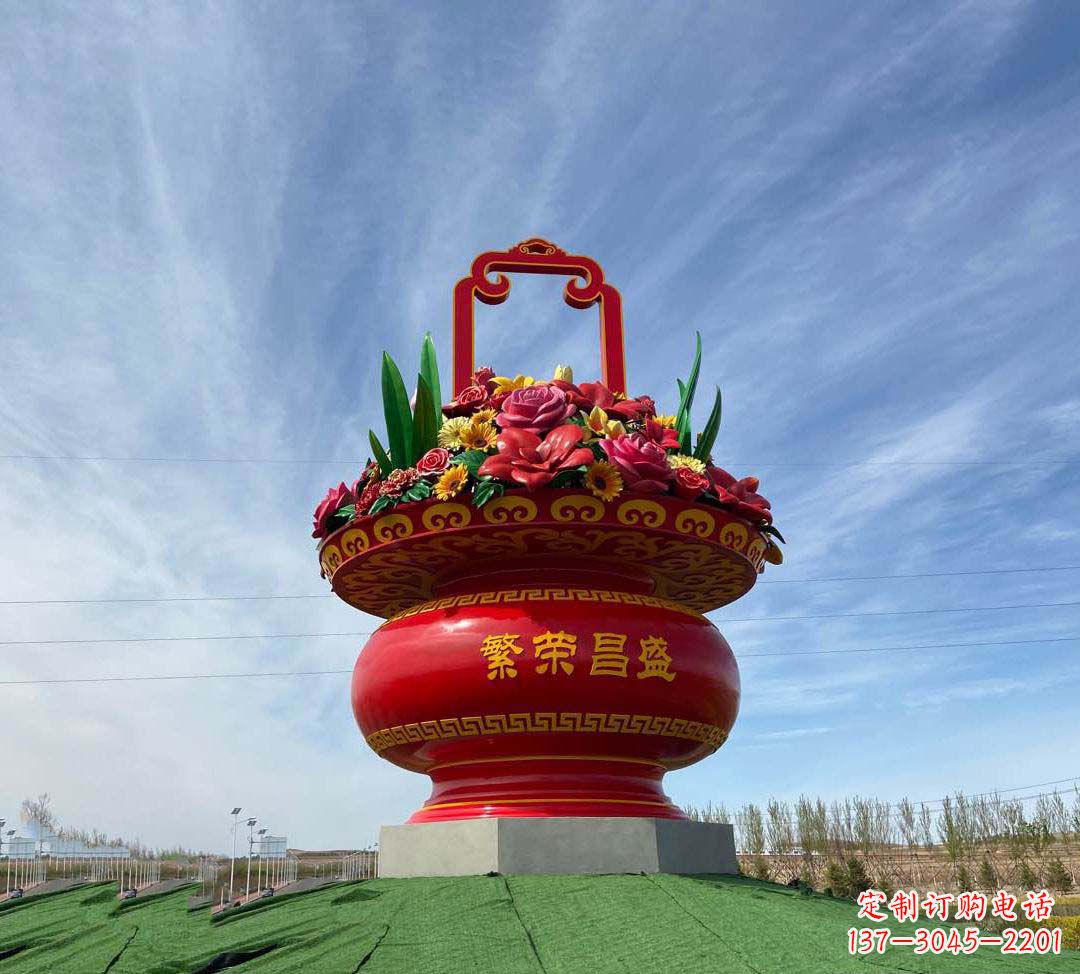 安阳不锈钢繁荣昌盛花篮雕塑