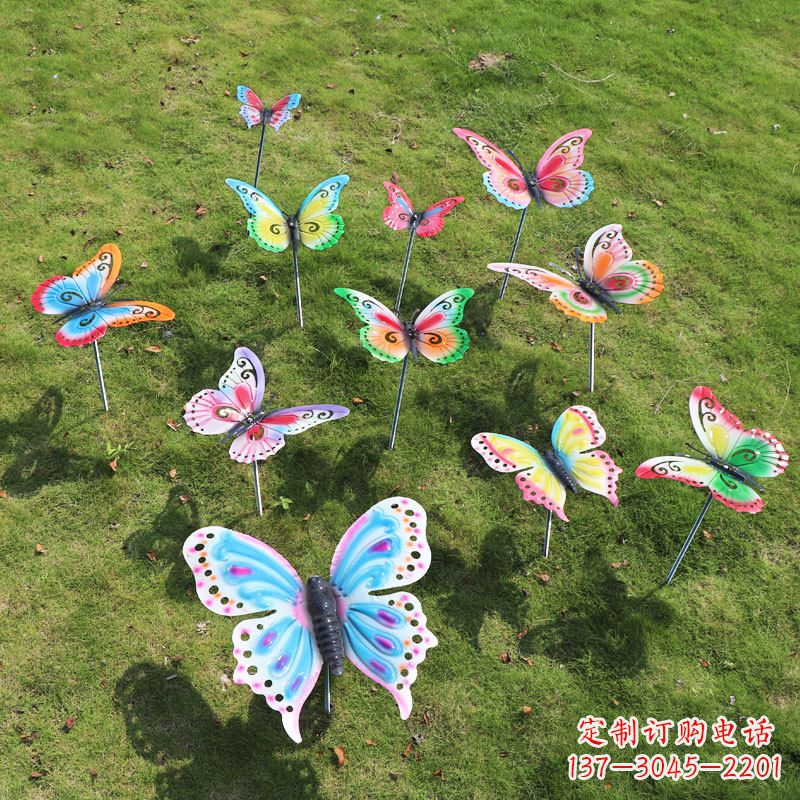 安阳不锈钢仿真蝴蝶插件,草丛绿地动物摆件雕塑