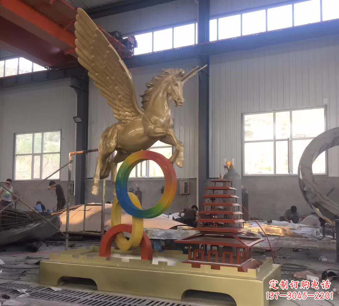 安阳不锈钢飞马踩圆圈雕塑