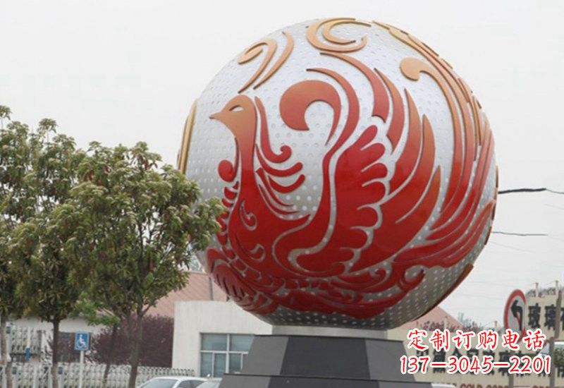 安阳不锈钢凤凰浮雕圆球雕塑