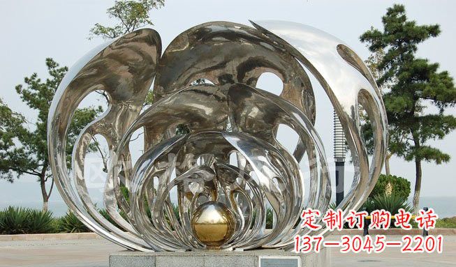 安阳不锈钢公园抽象贝壳珍珠雕塑
