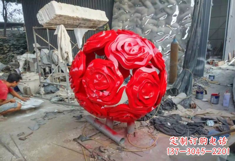 安阳不锈钢公园玫瑰花镂空球雕塑