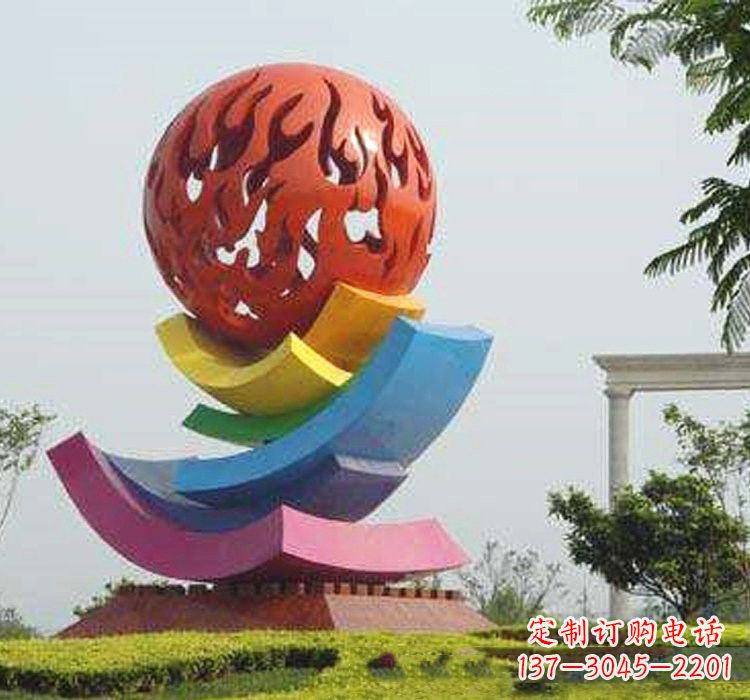 安阳不锈钢广场火苗镂空球雕塑