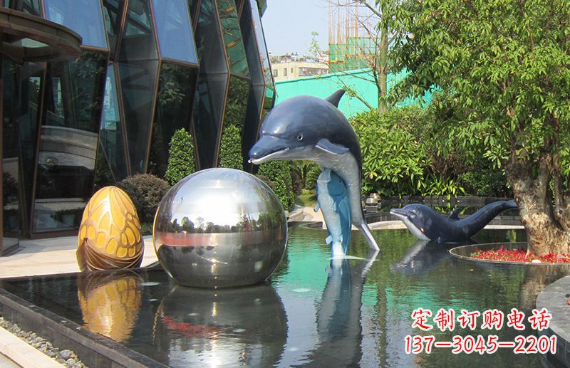 安阳不锈钢海豚水景雕塑,企业公园园林创意景观雕塑