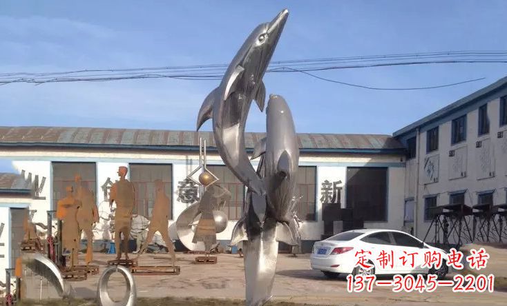 安阳不锈钢海豚嬉戏雕塑 (2)