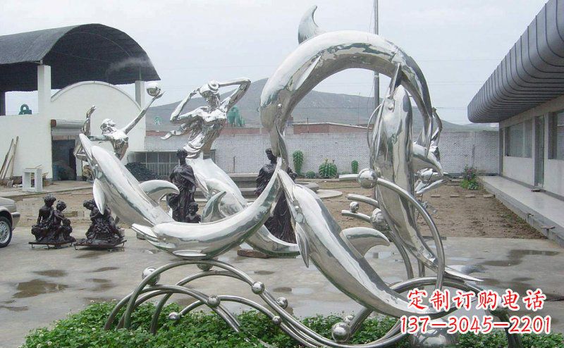 安阳不锈钢海豚嬉戏动物雕塑