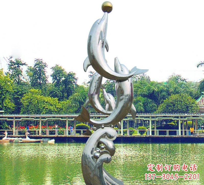 安阳不锈钢海豚戏球动物雕塑