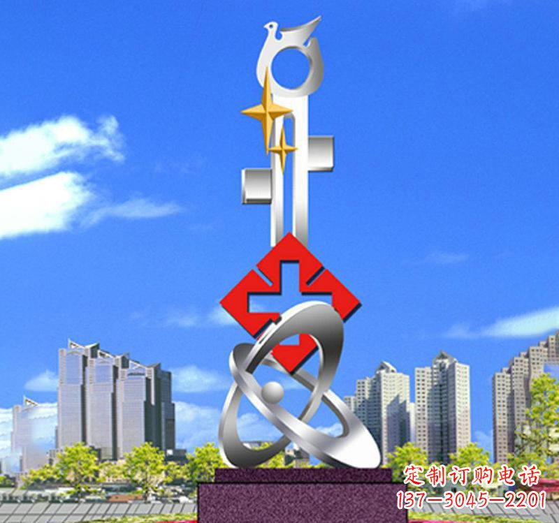 安阳不锈钢红十字和平鸽雕塑