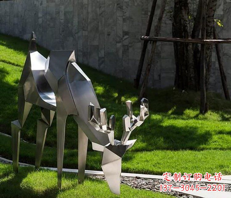 安阳不锈钢几何鹿公园抽象动物雕塑