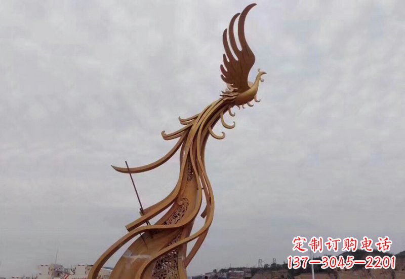 安阳不锈钢金凤凰雕塑2