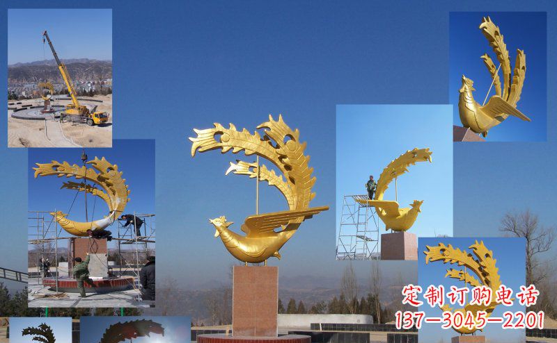 安阳不锈钢金色的凤凰广场雕塑