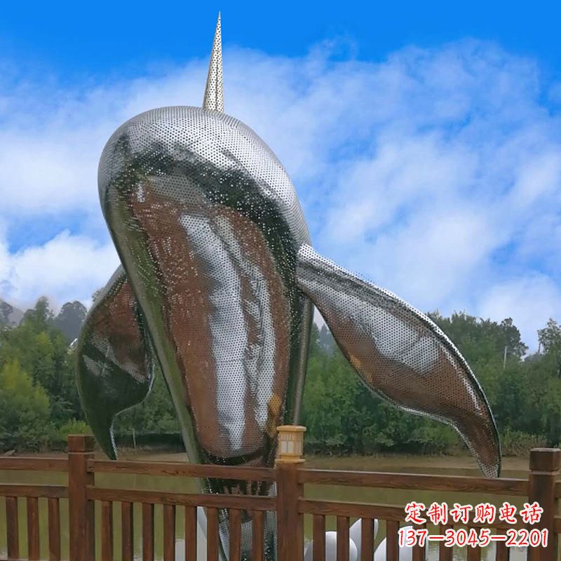 安阳不锈钢鲸鱼雕塑,大型海边公园水景动物景观雕塑