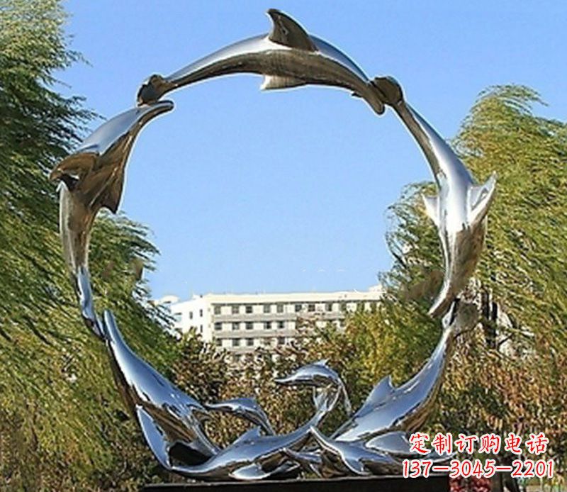 安阳不锈钢景观海豚雕塑 (2)