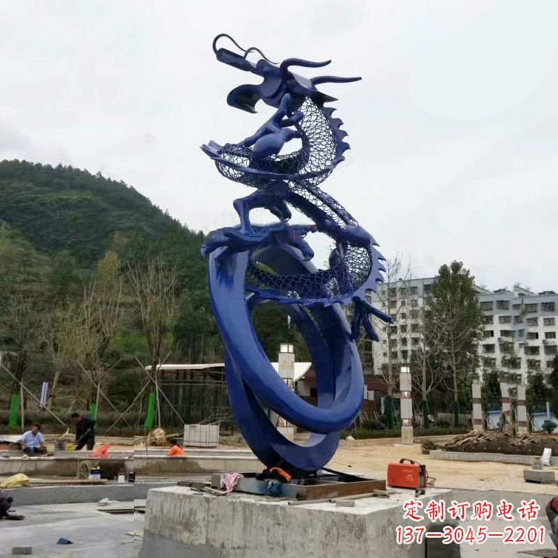 安阳不锈钢景观龙雕塑-公园园林铁艺动物景观标识