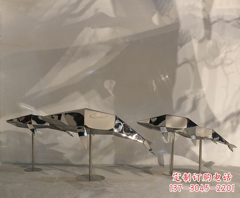 安阳不锈钢镜面抽象几何海豚雕塑