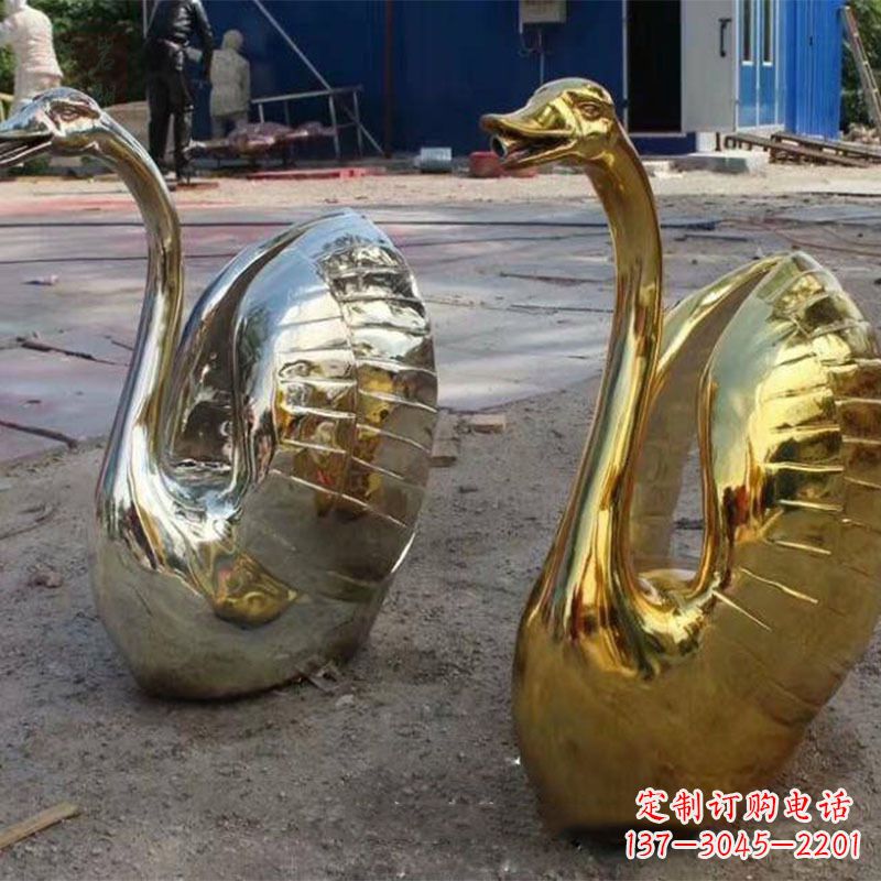 安阳不锈钢镜面抽象天鹅水景喷水动物雕塑