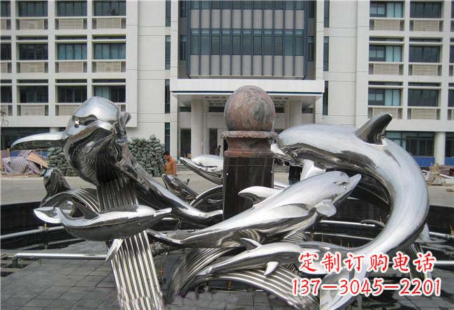 安阳不锈钢浪花和海豚动物雕塑