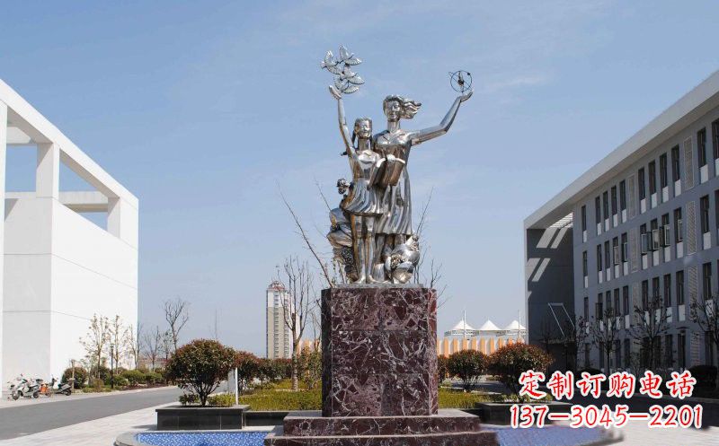 安阳不锈钢老师和学生雕塑