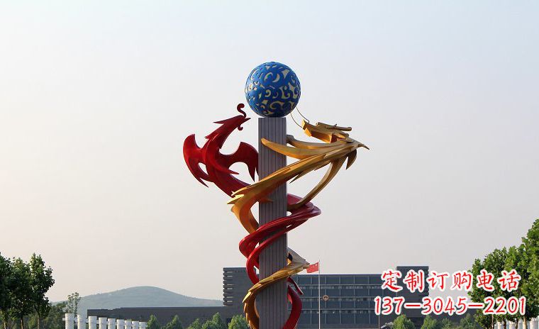 安阳不锈钢龙凤戏珠广场景观雕塑