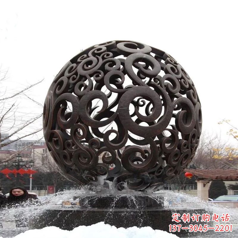 安阳不锈钢镂空球水景喷泉景观雕塑