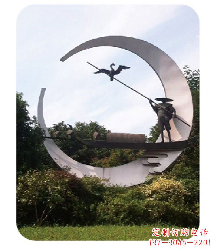 安阳不锈钢鸬鹚和渔翁雕塑
