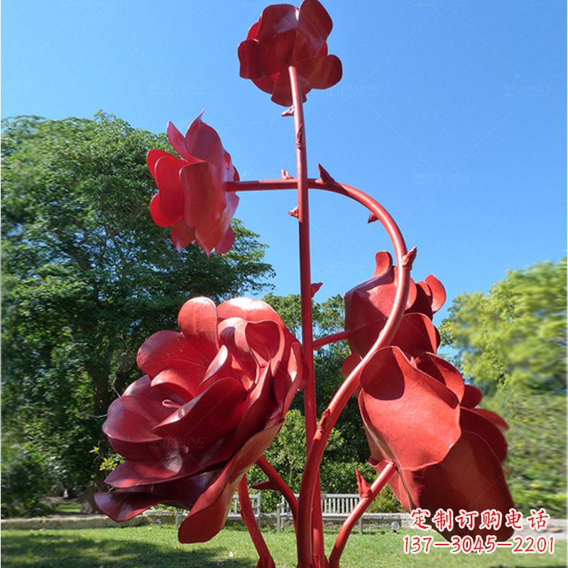 安阳不锈钢玫瑰花雕塑景观摆件