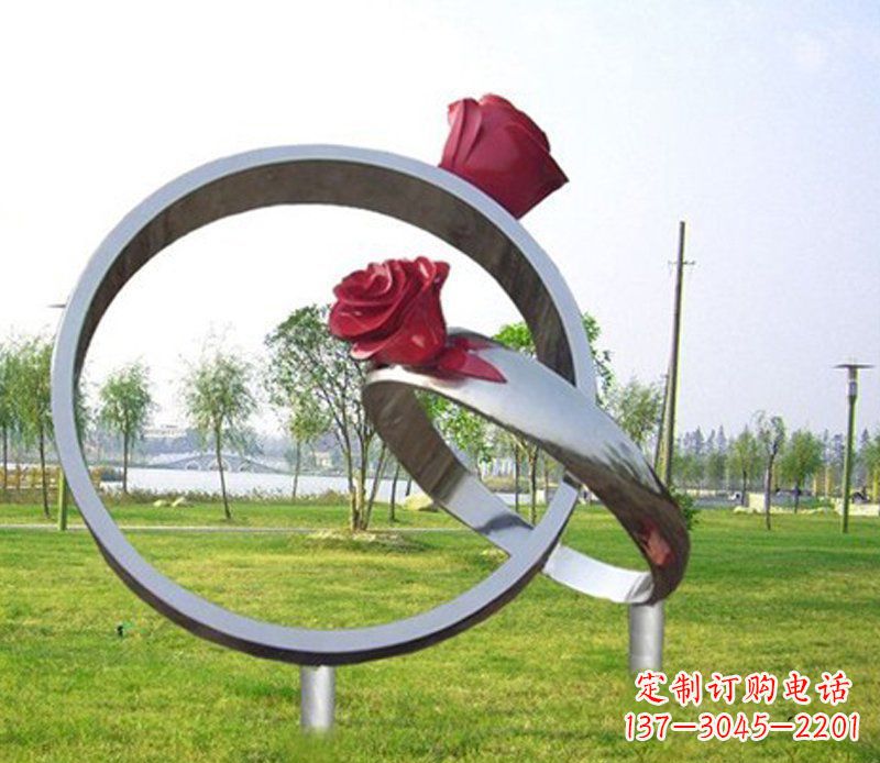 安阳不锈钢玫瑰花戒指公园雕塑