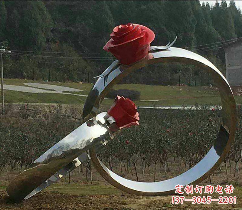 安阳不锈钢玫瑰花对戒雕塑
