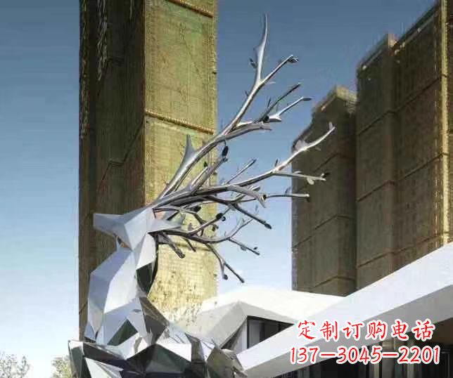 安阳不锈钢梅花鹿雕塑 群鹿雕塑 城市景观动物雕塑