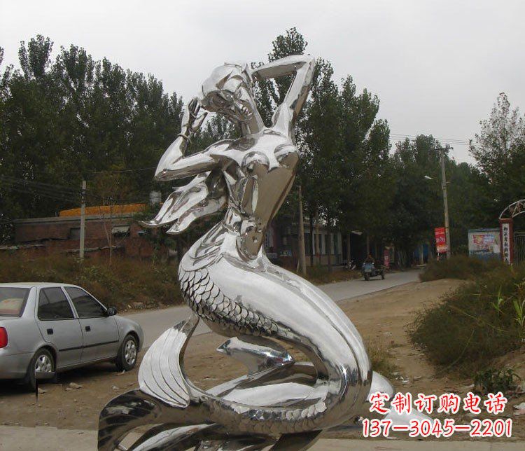 安阳不锈钢美人鱼和海豚公园景观雕塑