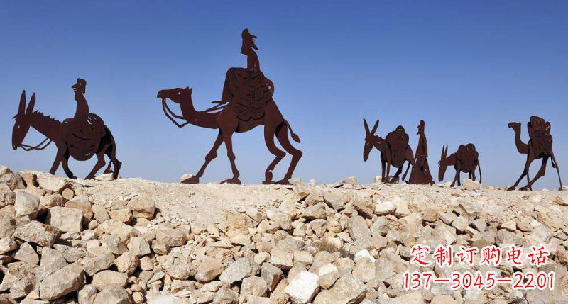安阳不锈钢骑骆驼剪影公园雕塑