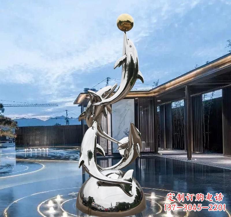 安阳不锈钢水景海豚雕塑