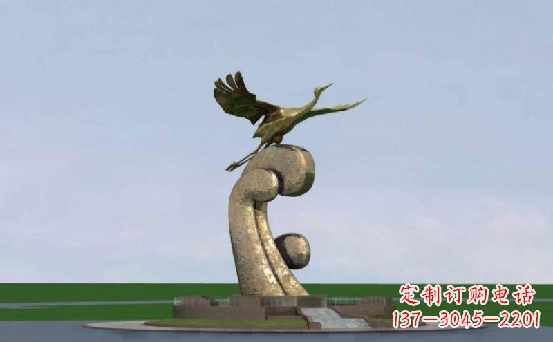 安阳不锈钢仙鹤飞翔雕塑 (2)