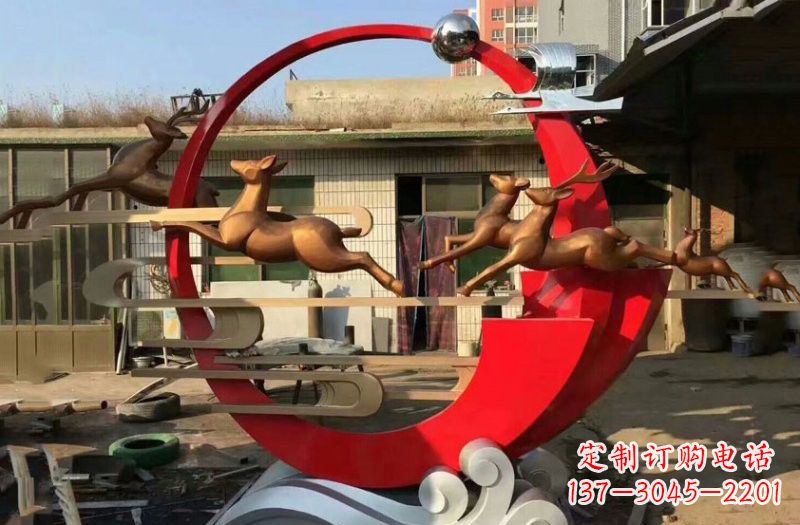 安阳不锈钢祥云梅花鹿雕塑