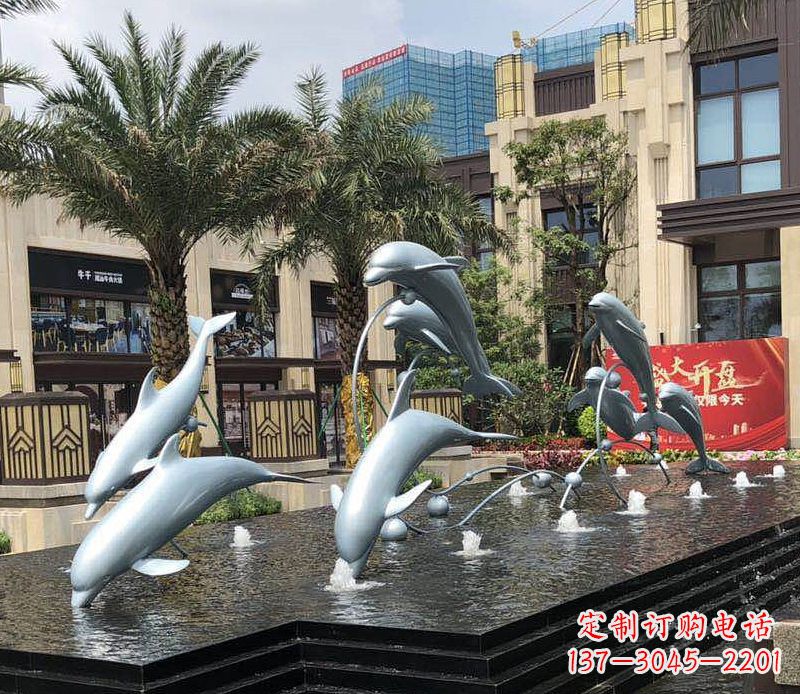 安阳不锈钢小区海豚跳跃喷泉雕塑