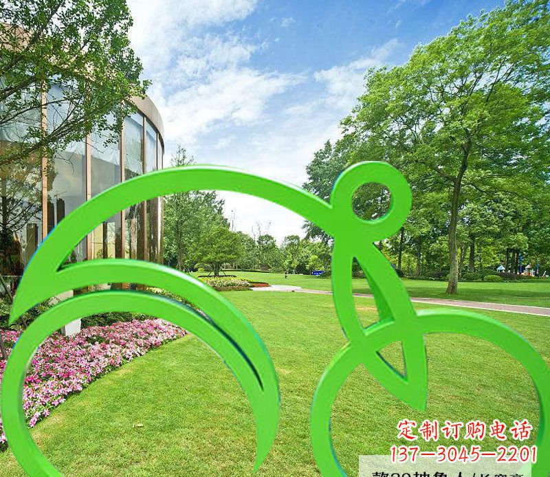 安阳不锈钢荧光绿骑自行车雕塑