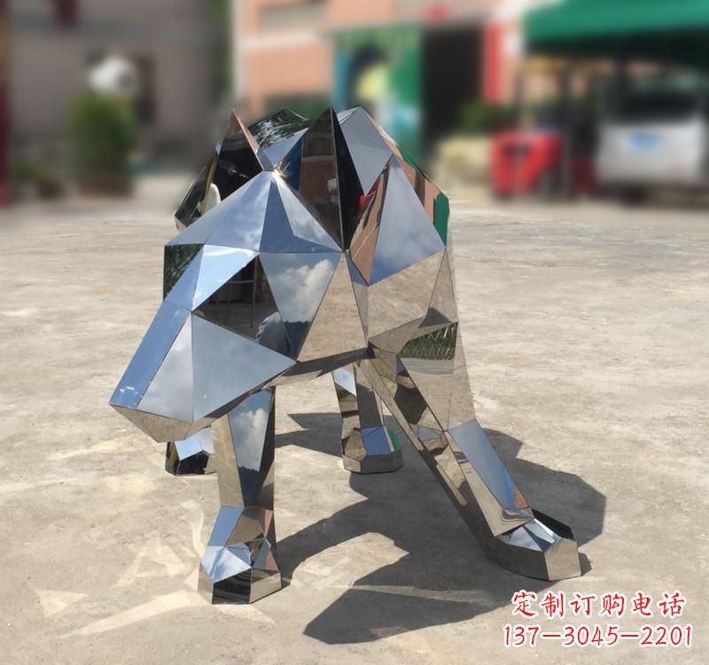 安阳不锈钢园林动物几何狼雕塑