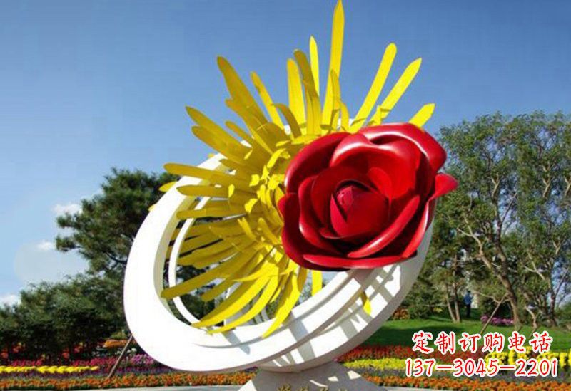 安阳不锈钢园林景观玫瑰花和菊花雕塑