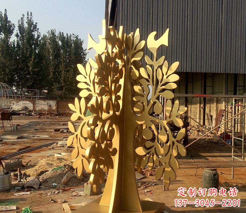 安阳不锈钢园林烤漆树叶雕塑
