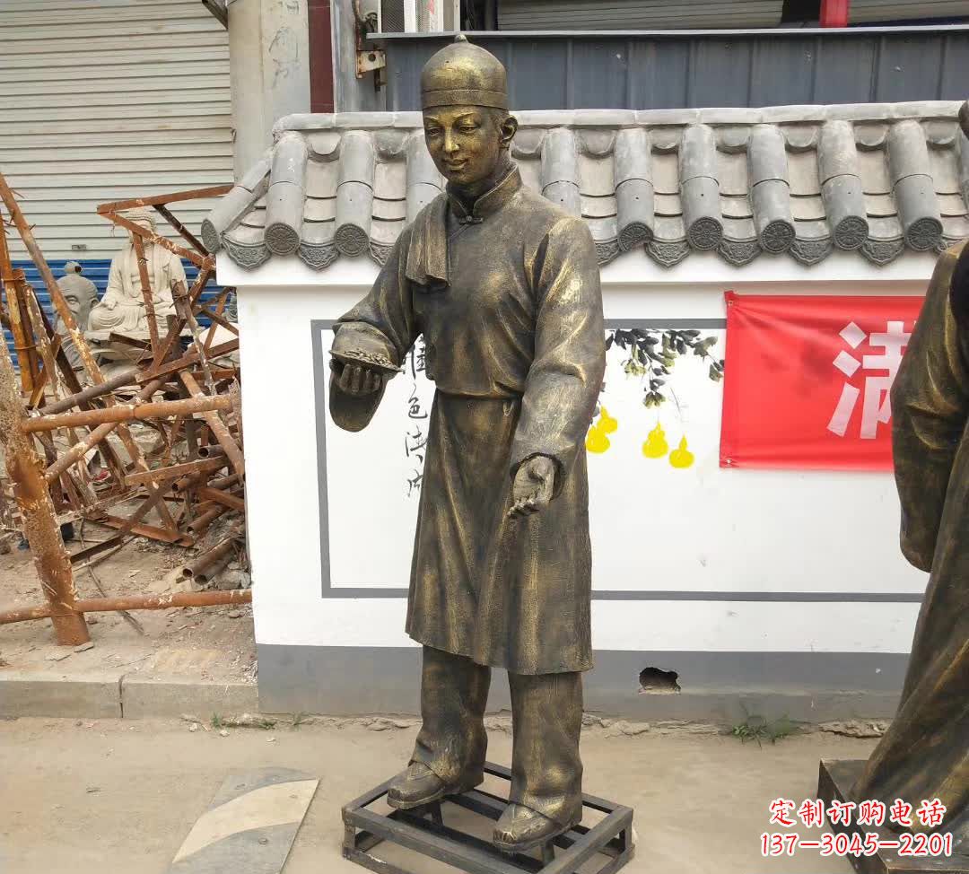 安阳步行街店小二人物铜雕