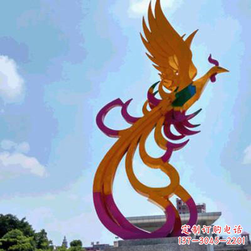 安阳彩绘凤凰不锈钢雕塑-城市标识景观动物雕塑