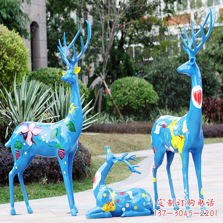 安阳彩绘鹿雕塑玻璃钢-商场美陈动物摆件