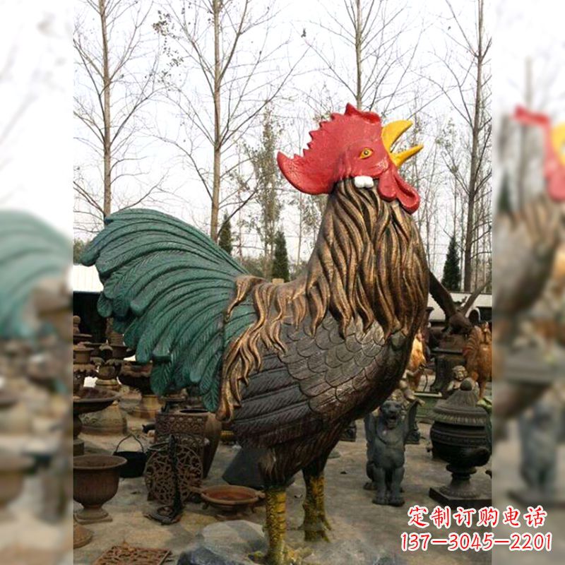 安阳彩绘铜雕公鸡生肖动物雕塑