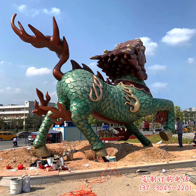 安阳彩绘着色麒麟铜雕城市广场神兽动物雕塑