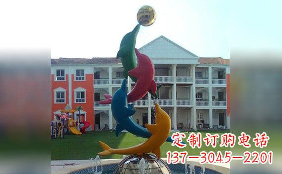 安阳彩色不锈钢海豚海洋动物景观标识