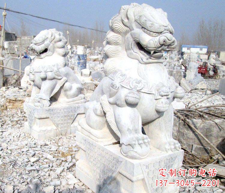 安阳踩球门口看门狮子石雕