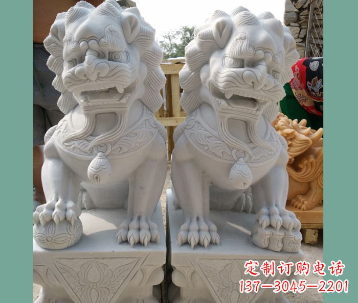 安阳踩球狮子门口看门石雕 (3)